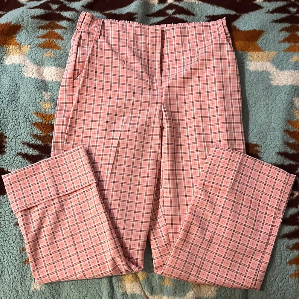 Light Pink & White Plaid Flowy Pants